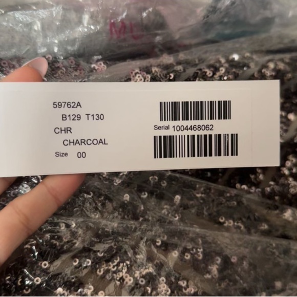 Jovani 59762 Deep V Neck Sequin Embellished Mermaid Charcoal Prom Pageant Dress - Picture 4 of 9